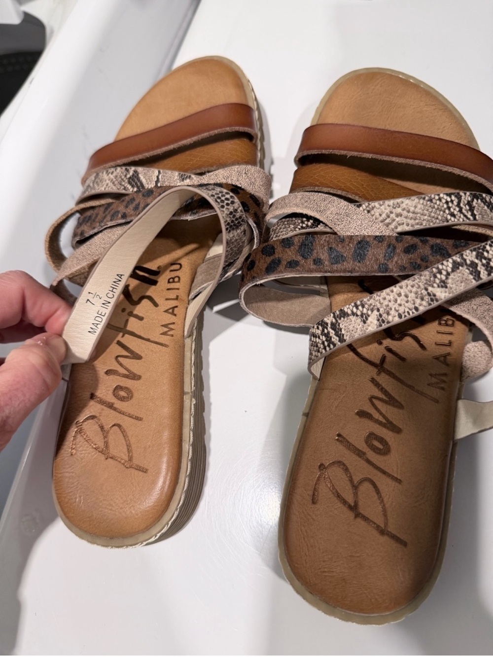Blowfish Multi-Print Strappy Slide Sandal - Brown/Tan/Cream - Picture 2 of 3